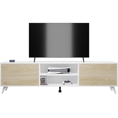 Homey Nordic Design TV-skåp, 2 förvaringsfack och 2 dörrar, lämplig för TV-apparater upp till 77 tum, Vit-ekfärg Homey Nordic Design TV-skåp, 2 förvaringsfack och 2 dörrar, lämplig för TV-apparater upp till 77 tum, Vit-ekfärg