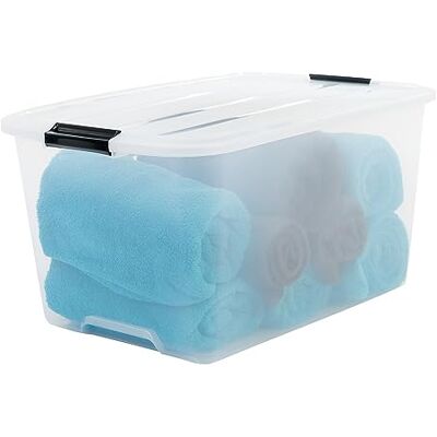 Iris Ohyama , PlastFörvaringsLådor med lock och stängningsklämmor, 45L, Set med 1, Integrerade handtag, Stapelbar, BPA-fri, Sovrum, Kontor, Vardagsrum, TB-45, Klar Iris Ohyama , PlastFörvaringsLådor med lock och stängningsklämmor, 45L, Set med 1, Integrerade handtag, Stapelbar, BPA-fri, Sovrum, Kontor, Vardagsrum, TB-45, Klar