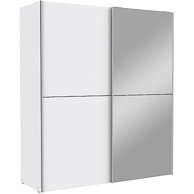 Forte Fortsätt vit KISS skåp 170, garderob med spegel, skjutdörrsskåp, modernt sovrum 2 dörrar med hyllor och klädstång, vit, 170 cm bred x 190,5 cm hög x 61 cm djup Forte Fortsätt vit KISS skåp 170, garderob med spegel, skjutdörrsskåp, modernt sovrum 2 dörrar med hyllor och klädstång, vit, 170 cm bred x 190,5 cm hög x 61 cm djup