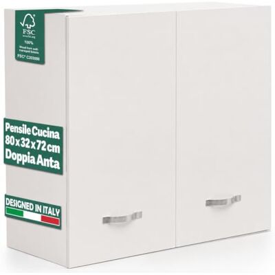 Shally Dogan Väggkök väggskåp, hängande garderob i trä med två dörrar 1 hylla och 2 fack, rymligt och hållbart väggskåp, mått 80 x 32 x 72 H (vit) Shally Dogan Väggkök väggskåp, hängande garderob i trä med två dörrar 1 hylla och 2 fack, rymligt och hållbart väggskåp, mått 80 x 32 x 72 H (vit)