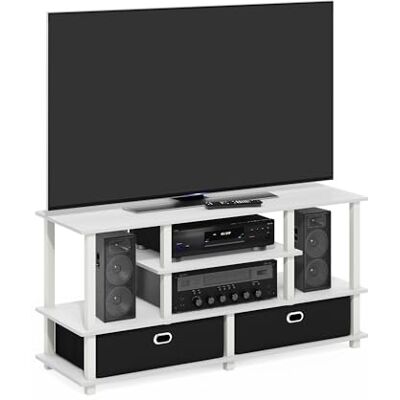 Furinno Stort stativ för upp till 55-tums TV med förvaringsfack, konstruerat trä, vit/svart, 120,9 (B) x 57,9 (H) x 39,6 (D) cm Furinno Stort stativ för upp till 55-tums TV med förvaringsfack, konstruerat trä, vit/svart, 120,9 (B) x 57,9 (H) x 39,6 (D) cm