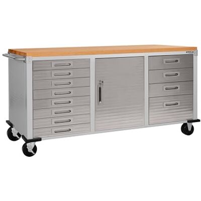 Seville Classics Mobil arbetsbänk med 12 lådor, 182,9 x 50,8 x 95,2 cm, grå Seville Classics Mobil arbetsbänk med 12 lådor, 182,9 x 50,8 x 95,2 cm, grå