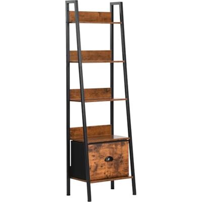 FurnitureR stege bokhylla, industriell förvaringshylla, 5-delad display öppen hylla med låda för vardagsrum sovrum hemmakontor kök trädgård, 42,5 x 29 x 141 cm, brun FurnitureR stege bokhylla, industriell förvaringshylla, 5-delad display öppen hylla med låda för vardagsrum sovrum hemmakontor kök trädgård, 42,5 x 29 x 141 cm, brun