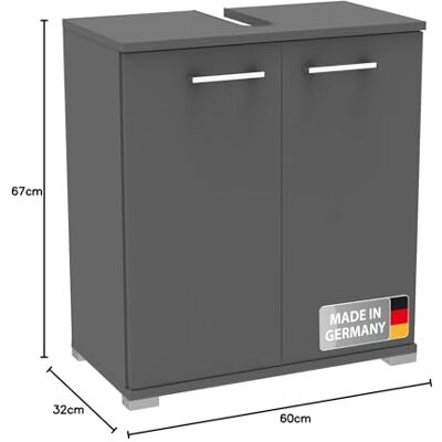 FACKELMANN Easy tvättställsunderskåp i antracit – 60 cm brett, modern design och praktiskt förvaringsutrymme, 2 dörrar, inklusive fötter – Made in Germany FACKELMANN Easy tvättställsunderskåp i antracit – 60 cm brett, modern design och praktiskt förvaringsutrymme, 2 dörrar, inklusive fötter – Made in Germany
