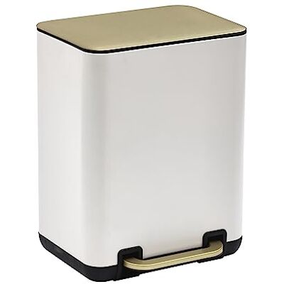 SunnyPoint 6 liter/1,58 gallon papperskorg med inre hinkar av plast, rektangel, badrum, kontor, kök och sovrum gå på och långsamt stänga (vit + guld) SunnyPoint 6 liter/1,58 gallon papperskorg med inre hinkar av plast, rektangel, badrum, kontor, kök och sovrum gå på och långsamt stänga (vit + guld)