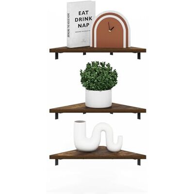 Furinno Rossi triangel hörn flytande hyllor, väggmonterad displayhylla, bärnsten tall, set med 3 Furinno Rossi triangel hörn flytande hyllor, väggmonterad displayhylla, bärnsten tall, set med 3
