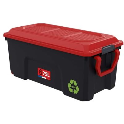 Sundis Locker, plastförvaringslåda med lock 75 L Hjul, handtag, klämmor, robust, staplingsbart och stapelbart, perfekt för verkstad, transport, garage, pyssel Sundis Locker, plastförvaringslåda med lock 75 L Hjul, handtag, klämmor, robust, staplingsbart och stapelbart, perfekt för verkstad, transport, garage, pyssel