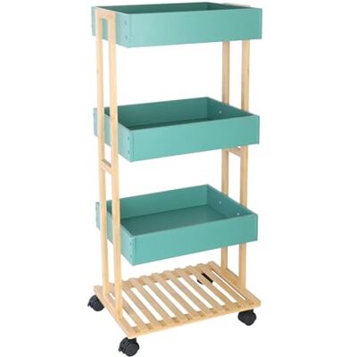 Relaxdays Serveringsvagn, bambu och MDF, köksvagn med 4 våningar, rullvagn, kök och badrum, HBT: 88 x 40 x 30 cm, natur/mint Relaxdays Serveringsvagn, bambu och MDF, köksvagn med 4 våningar, rullvagn, kök och badrum, HBT: 88 x 40 x 30 cm, natur/mint