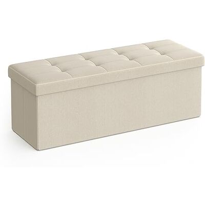 SONGMICS Sittpall med förvaringsutrymme, vikbar sittbänk, 38 x 110 x 38 cm fotbänk, förvaringslåda, kan belastas upp till 300 kg, för vardagsrum sovrum hall, krämvit LSF77BE SONGMICS Sittpall med förvaringsutrymme, vikbar sittbänk, 38 x 110 x 38 cm fotbänk, förvaringslåda, kan belastas upp till 300 kg, för vardagsrum sovrum hall, krämvit LSF77BE
