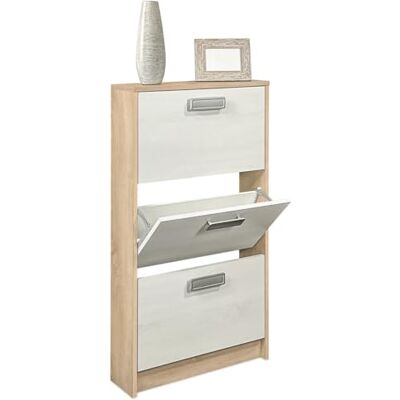 amuéblate online , Skoställ med 3 dörrar, smal skoskåp, Helsingfors-modell, Puccini och Andersen-färgfinish, trä, 108 cm (H) x 60 cm (B) x 17 cm (våg) amuéblate online , Skoställ med 3 dörrar, smal skoskåp, Helsingfors-modell, Puccini och Andersen-färgfinish, trä, 108 cm (H) x 60 cm (B) x 17 cm (våg)