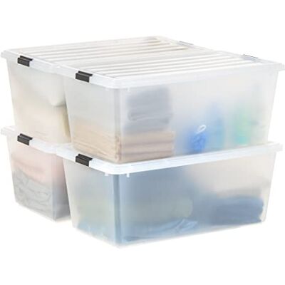 IRIS USA 91 Qt. Förvaringsbehållare i plast med säkert lock och spärrspännen, 4-pack – klar, hållbar stapelbar bo organisering tygväska badkar låda leksak generell organisation garage extra stor IRIS USA 91 Qt. Förvaringsbehållare i plast med säkert lock och spärrspännen, 4-pack – klar, hållbar stapelbar bo organisering tygväska badkar låda leksak generell organisation garage extra stor