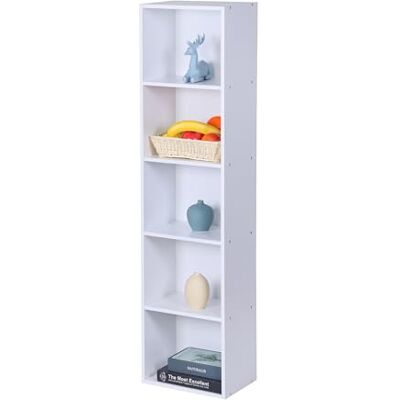 Relaxdays kubhylla med 5 fack, fristående öppen bokhylla, 132 x 32 x 24 cm, vit Relaxdays kubhylla med 5 fack, fristående öppen bokhylla, 132 x 32 x 24 cm, vit