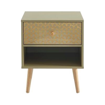 BAÏTA sängbord krasse olivgrön och ekeffekt 40 cm BAÏTA sängbord krasse olivgrön och ekeffekt 40 cm