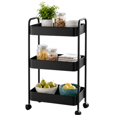 Amig Kökvagn Mod. KLIPSA Svart 44 x 30 x 77 cm Stål Rullvagn – Förvaringshylla i stål – Multivagn för kök, badrum eller kontor – Inga verktyg behövs Amig Kökvagn Mod. KLIPSA Svart 44 x 30 x 77 cm Stål Rullvagn – Förvaringshylla i stål – Multivagn för kök, badrum eller kontor – Inga verktyg behövs