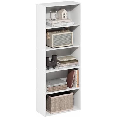 Furinno Basic 5-nivåer öppen hylla bokhylla, bokhylla, förvaringsorganisatör, 18,5 x 42,2 x 110 cm, vit Furinno Basic 5-nivåer öppen hylla bokhylla, bokhylla, förvaringsorganisatör, 18,5 x 42,2 x 110 cm, vit