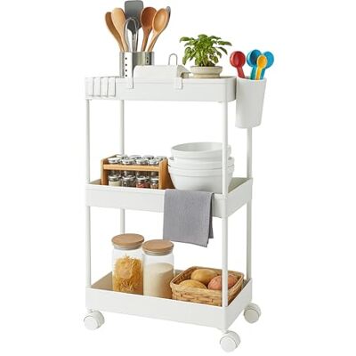 Relaxdays rullvagn, 3 nivåer, serveringsvagn, köksvagn, badrum och kontor, mobilhylla, HWD: 62,5 x 40 x 22 cm, vit Relaxdays rullvagn, 3 nivåer, serveringsvagn, köksvagn, badrum och kontor, mobilhylla, HWD: 62,5 x 40 x 22 cm, vit