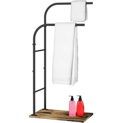 Relaxdays Handduksställ med hylla, H x B x D: 80,5 x 40 x 24 cm, industriell, 2 stänger, handdukshållare, mörkbrun/svart Relaxdays Handduksställ med hylla, H x B x D: 80,5 x 40 x 24 cm, industriell, 2 stänger, handdukshållare, mörkbrun/svart