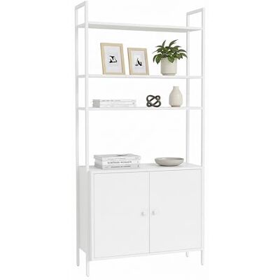 Relaxdays bokhylla, HxBxD: 159,5 x 60 x 24 cm, 6 hyllor, hylla med skåp, MDF och metall, fristående vit Relaxdays bokhylla, HxBxD: 159,5 x 60 x 24 cm, 6 hyllor, hylla med skåp, MDF och metall, fristående vit