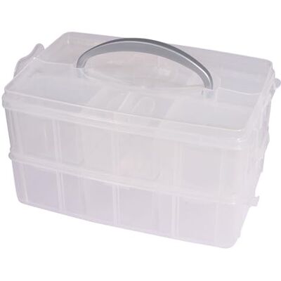 Rayher förvaringslåda, sorteringslåda med bärhandtag, 2 våningar, 23,1 x 15,6 cm, höjd 13 cm, plast, klar, perfekt för prydnadssaker, leksaker, verktyg, sybehör, DIY-material, 47001000 Rayher förvaringslåda, sorteringslåda med bärhandtag, 2 våningar, 23,1 x 15,6 cm, höjd 13 cm, plast, klar, perfekt för prydnadssaker, leksaker, verktyg, sybehör, DIY-material, 47001000