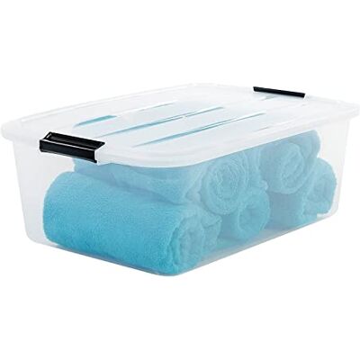 Iris Ohyama , PlastFörvaringsLådor med lock och stängningsklämmor, 30L, Set med 1, Integrerade handtag, Stapelbar, BPA-fri, Sovrum, Kontor, Vardagsrum, TB-30, Klar Iris Ohyama , PlastFörvaringsLådor med lock och stängningsklämmor, 30L, Set med 1, Integrerade handtag, Stapelbar, BPA-fri, Sovrum, Kontor, Vardagsrum, TB-30, Klar