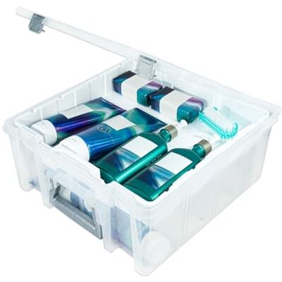 Best Kept AB Designs 6899ABD Super Satchel dubbel djup med lyftbricka och avtagbara avdelare, stapelbar hemförvaring organisationsbehållare, klar med silverspärrar och handtag Best Kept AB Designs 6899ABD Super Satchel dubbel djup med lyftbricka och avtagbara avdelare, stapelbar hemförvaring organisationsbehållare, klar med silverspärrar och handtag