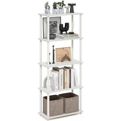 Furinno Turn-N-Tube 5-nivåer mångsidig hylla displayställ, med runda rör, vit/vit Furinno Turn-N-Tube 5-nivåer mångsidig hylla displayställ, med runda rör, vit/vit