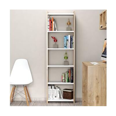 Hanah Home Hanah Hem snygg väggmonterad bokhjälp, vit och atlantisk tall 48 x 159 x 23,5 cm 100% melaminbelagd partikelbräda, 18 mm tjock rymdbesparing design med numerous hyllor Hanah Home Hanah Hem snygg väggmonterad bokhjälp, vit och atlantisk tall 48 x 159 x 23,5 cm 100% melaminbelagd partikelbräda, 18 mm tjock rymdbesparing design med numerous hyllor