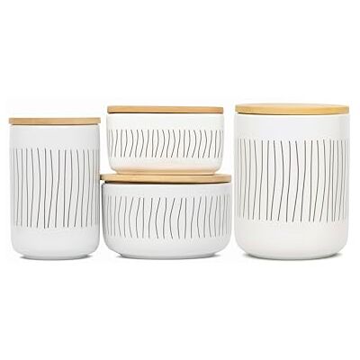 Birambeau Set med 4 keramiska lådor med bambulock Birambeau Set med 4 keramiska lådor med bambulock