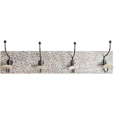 Home ESPRIT Väggmonterad klädhängare vit järn trä handtag 76 x 14 x 21 cm Home ESPRIT Väggmonterad klädhängare vit järn trä handtag 76 x 14 x 21 cm