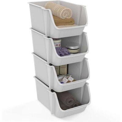 Sundis Fly Tower – 4 förvaringskorgar av återvunnen plast, stapelbar, vit – perfekt för verkstad, garage, leksaker, kök och badrum Sundis Fly Tower – 4 förvaringskorgar av återvunnen plast, stapelbar, vit – perfekt för verkstad, garage, leksaker, kök och badrum