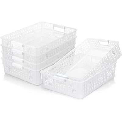 Cetomo Förvaringslåda i plast, förvaringskorgar med handtag, hyllkorgorganiserare med hål, öppen övre förvaringsfack för hem, kök, kontor, transparent, 6-pack (34,5 x 24,5 x 8,5 cm) Cetomo Förvaringslåda i plast, förvaringskorgar med handtag, hyllkorgorganiserare med hål, öppen övre förvaringsfack för hem, kök, kontor, transparent, 6-pack (34,5 x 24,5 x 8,5 cm)
