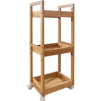 Relaxdays Rullvagn, 3 fack, bambu, H x B x D: 80 x 30 x 20 cm, badrum & kök, MDF, smal nischvagn, vagn, natur Relaxdays Rullvagn, 3 fack, bambu, H x B x D: 80 x 30 x 20 cm, badrum & kök, MDF, smal nischvagn, vagn, natur