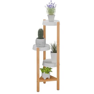 Relaxdays växtstativ, 4 hyllor, inuti, bambu och plast, H x B x D: 78 x 28 x 34 cm, blomställ, natur/vit Relaxdays växtstativ, 4 hyllor, inuti, bambu och plast, H x B x D: 78 x 28 x 34 cm, blomställ, natur/vit
