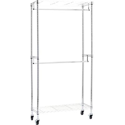 Amazon Basics kromklädställning med hjul och justerbara hyllor - Max 181kg Amazon Basics kromklädställning med hjul och justerbara hyllor - Max 181kg