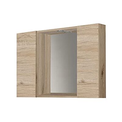 Mama Store badrumsspegel med 2 fack och LED-ljus – naturlig ek, trä, L 81 cm x P. 16 cm x H 60 cm Mama Store badrumsspegel med 2 fack och LED-ljus – naturlig ek, trä, L 81 cm x P. 16 cm x H 60 cm
