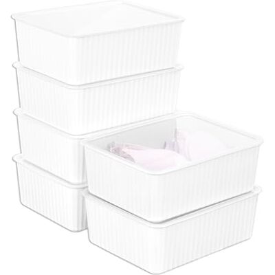 Cetomo Plastförvaringslåda för underkläder och strumpor med lock, underkläder och strumparrangör, stapelbar lådorganisatör, garderobskorg, vit (31 x 24 x 11 cm) Cetomo Plastförvaringslåda för underkläder och strumpor med lock, underkläder och strumparrangör, stapelbar lådorganisatör, garderobskorg, vit (31 x 24 x 11 cm)