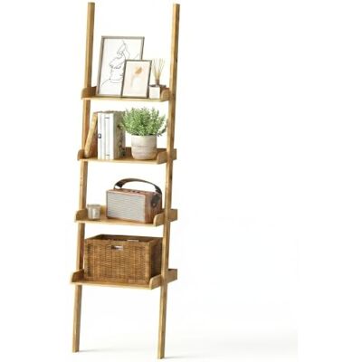Ribelli Steghylla med 4 hyllor, bokhylla av 100% bambu, ca 33T x 43,5 B x 175 cm, stående hylla mot vägg för arbetsrum, vardagsrum, badrum, kök, 510301 Ribelli Steghylla med 4 hyllor, bokhylla av 100% bambu, ca 33T x 43,5 B x 175 cm, stående hylla mot vägg för arbetsrum, vardagsrum, badrum, kök, 510301