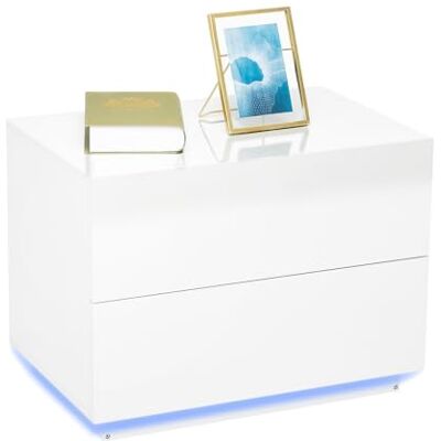 Meerveil Sängbord, LED högglans nattduksbord med 2 lådor USB-lampa för sovrum och vardagsrum, 60 x 39 x 45 cm, vit Meerveil Sängbord, LED högglans nattduksbord med 2 lådor USB-lampa för sovrum och vardagsrum, 60 x 39 x 45 cm, vit