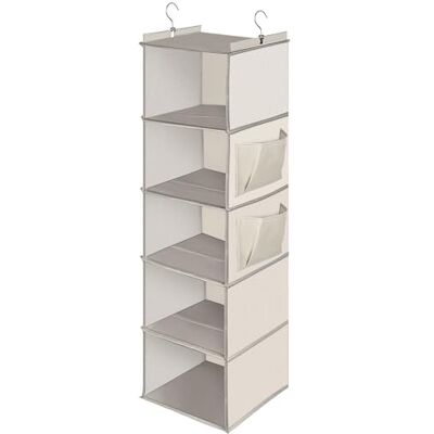 Cozary Hängande garderobsorganisatör 5 hyllor, vikbar garderobsorganisatör, hängande organisatör med metallkrokar, för sovrum, beige Cozary Hängande garderobsorganisatör 5 hyllor, vikbar garderobsorganisatör, hängande organisatör med metallkrokar, för sovrum, beige