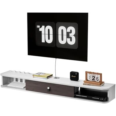 VEVOR TV-skåp, hängande väggfäste, TV-skåp med sladdhål, svävande TV-hylla med förvaringsutrymme för DVD-spelare, kabelbox, spelkonsol, väggskåp, 52 kg, lastbart, vit, 140 cm längd VEVOR TV-skåp, hängande väggfäste, TV-skåp med sladdhål, svävande TV-hylla med förvaringsutrymme för DVD-spelare, kabelbox, spelkonsol, väggskåp, 52 kg, lastbart, vit, 140 cm längd