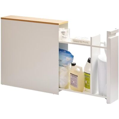 YAMAZAKI 1426 Tower utdragbar hylla med trähylla, vit, stål/trä/polypropylen/silikon, minimalistisk, 56 x 14 x 55 cm YAMAZAKI 1426 Tower utdragbar hylla med trähylla, vit, stål/trä/polypropylen/silikon, minimalistisk, 56 x 14 x 55 cm
