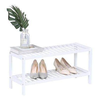 Relaxdays Skohylla, 2 plan, 6 par skor, HBT: 33,5 x 70 x 24,5 cm, skoställ med gallerhyllor, bambu, vit Relaxdays Skohylla, 2 plan, 6 par skor, HBT: 33,5 x 70 x 24,5 cm, skoställ med gallerhyllor, bambu, vit