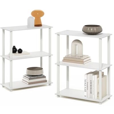 Furinno Turn-N-Tube 3-nivåer kompakt mångsidig hylla displayställ, vit/vit, set med 2 Furinno Turn-N-Tube 3-nivåer kompakt mångsidig hylla displayställ, vit/vit, set med 2