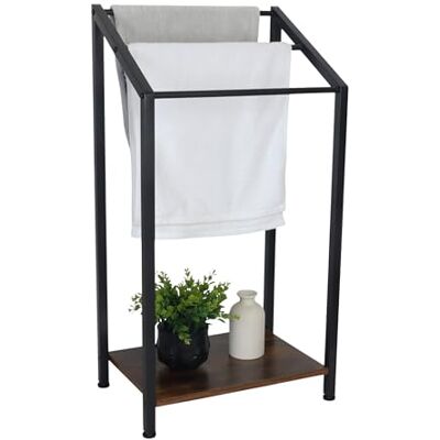 Relaxdays Handduksställ med hylla, H x B x D: 80 x 43 x 28 cm, industriell, 3 stänger, stående handdukshållare, svart/brun Relaxdays Handduksställ med hylla, H x B x D: 80 x 43 x 28 cm, industriell, 3 stänger, stående handdukshållare, svart/brun