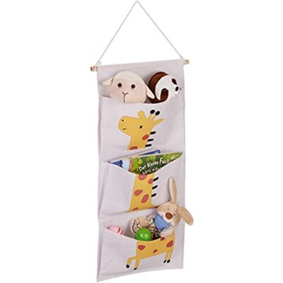 Relaxdays Hängande organiserare för barn, giraffmotiv, väggorganiserare barnrum, 3 fack, tyg, H x B: 82 x 33,5 cm, färgglad Relaxdays Hängande organiserare för barn, giraffmotiv, väggorganiserare barnrum, 3 fack, tyg, H x B: 82 x 33,5 cm, färgglad