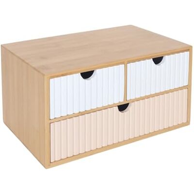 Relaxdays Lådlåda, bambu och MDF, 3 räfflade lådor, HBT: 15 x 30 x 20 cm, skrivbordsförvaring, vit/rosa Relaxdays Lådlåda, bambu och MDF, 3 räfflade lådor, HBT: 15 x 30 x 20 cm, skrivbordsförvaring, vit/rosa