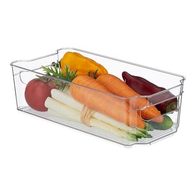 Relaxdays Kylskåpsorganisatör, förvaring av mat, H x B x D: 9 x 31,5 x 15,5 cm, kökslåda med handtag, transparent Relaxdays Kylskåpsorganisatör, förvaring av mat, H x B x D: 9 x 31,5 x 15,5 cm, kökslåda med handtag, transparent