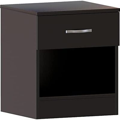 Vida Designs svart sängskåp, 1 låda med metallhandtag och löpare, unikt stöd för bågning, Riano sovrumsmöbler Vida Designs svart sängskåp, 1 låda med metallhandtag och löpare, unikt stöd för bågning, Riano sovrumsmöbler