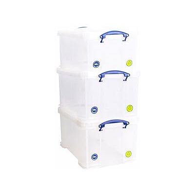 Really Useful Box Verkligt användbara produkter, plastförvaringslåda 48 liter klar (förpackning med 3) Really Useful Box Verkligt användbara produkter, plastförvaringslåda 48 liter klar (förpackning med 3)