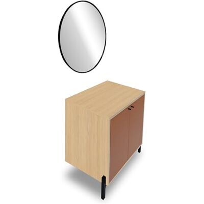 Demeyere Badrumsskåp med lysande spegel mot dimma, 2 dörrar och 1 trendig hylla i trä terrakotta och ek Vincenza 69,2 x 78 x 49,8 cm Demeyere Badrumsskåp med lysande spegel mot dimma, 2 dörrar och 1 trendig hylla i trä terrakotta och ek Vincenza 69,2 x 78 x 49,8 cm